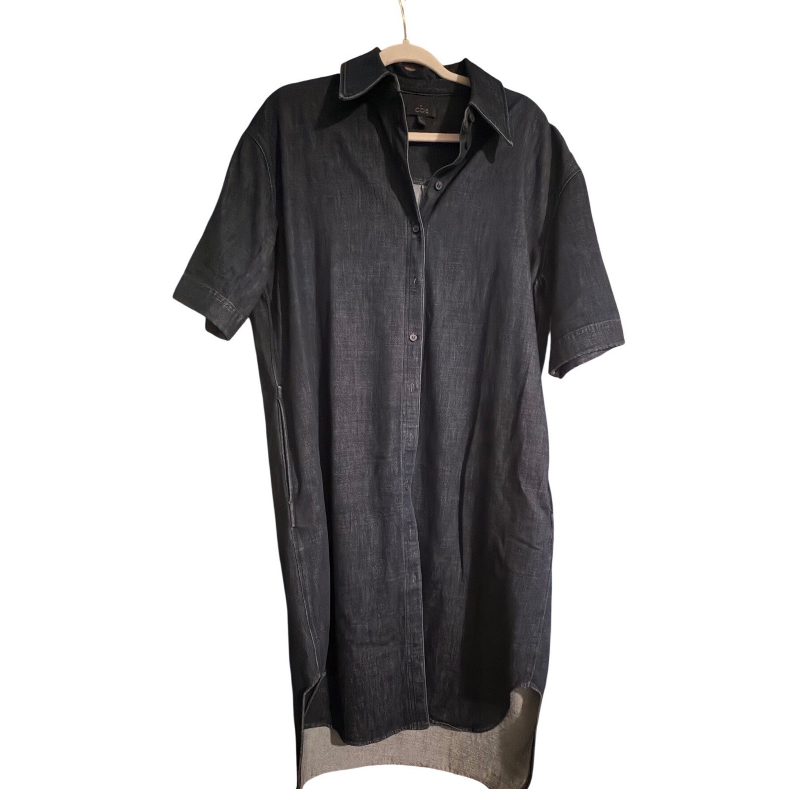 COS Dark Blue Denim Shirt Dress Short Sleeve Button Down Midi Oversized Navy 6
