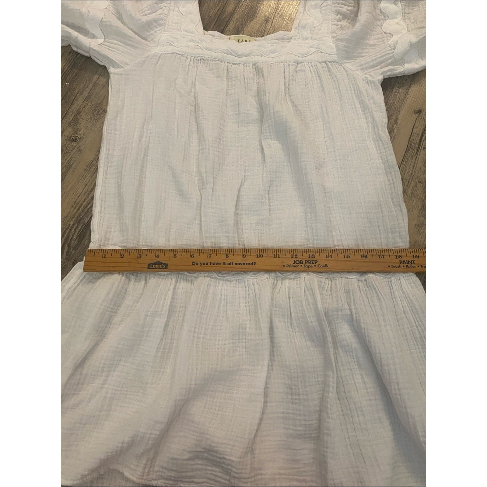 Stark X Square Neck Gauzy Cotton Puff Slv Dress White XS