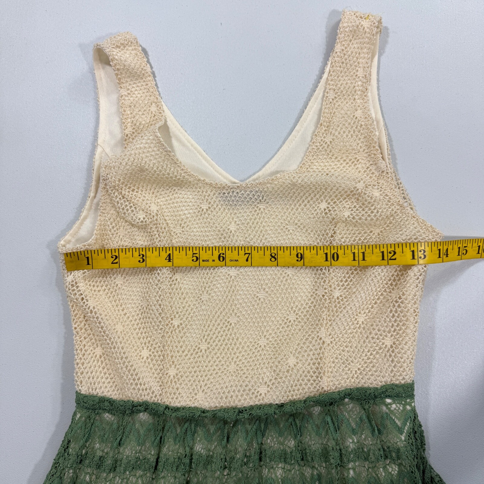 Ryu Womens Dress Small Cream Green Stripe Crochet Boho Hippie Festival Fairy