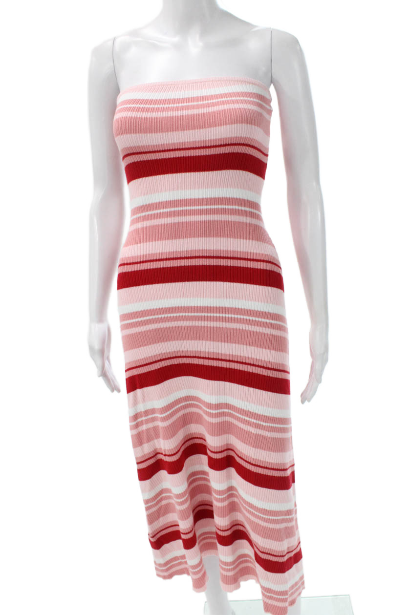 Sabo Women Bodycon Striped Off Shoulder Cotton Midi Dress Sleeveless Size 1