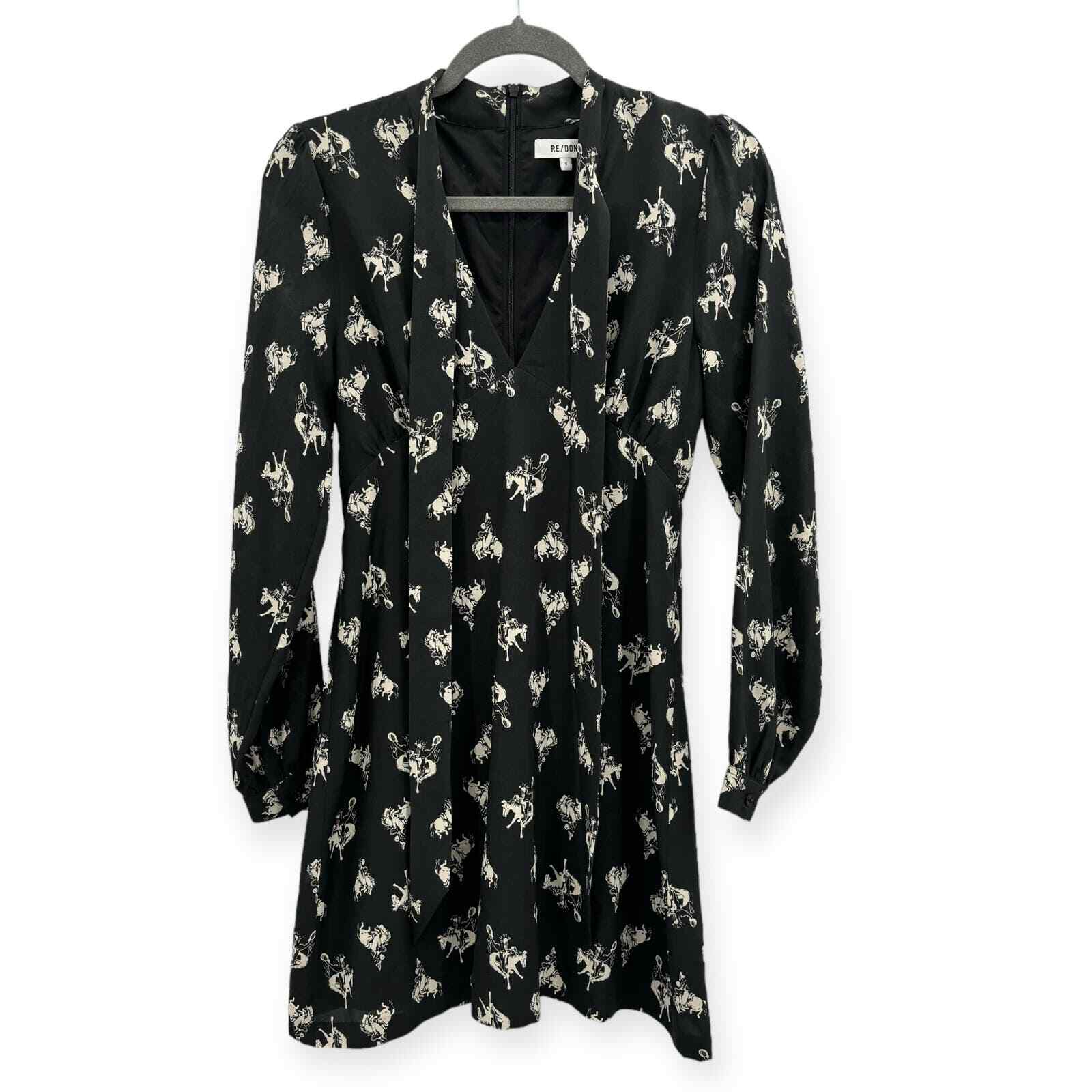RE/DONE X Levi’s 60s Cowboy Necktie Equestrian Print Black Mini Dress Size Small