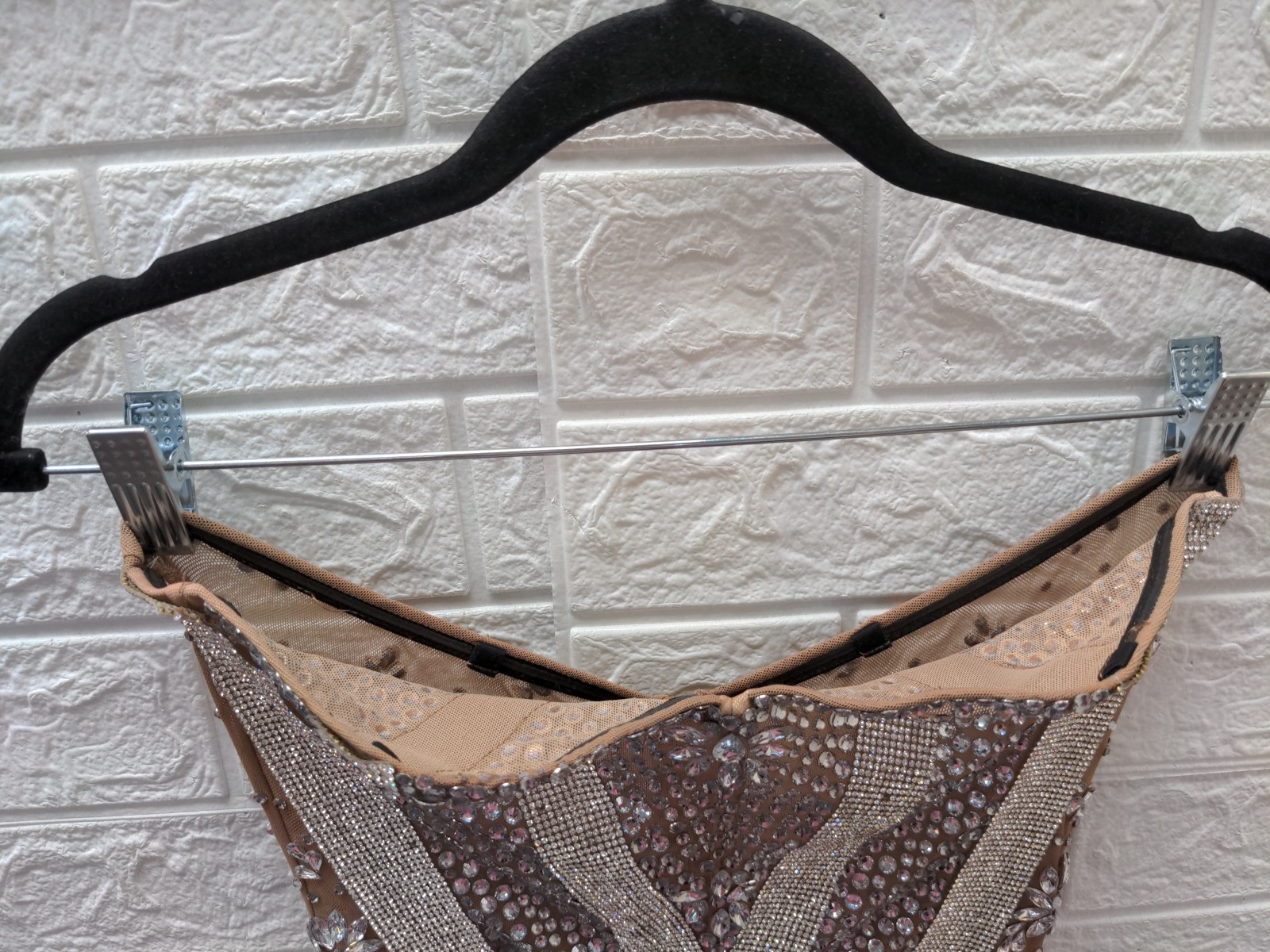 Pre-owned Mew Mews Strapless Embellished Rhinestone Fringe Mesh Mini Dress Sz M