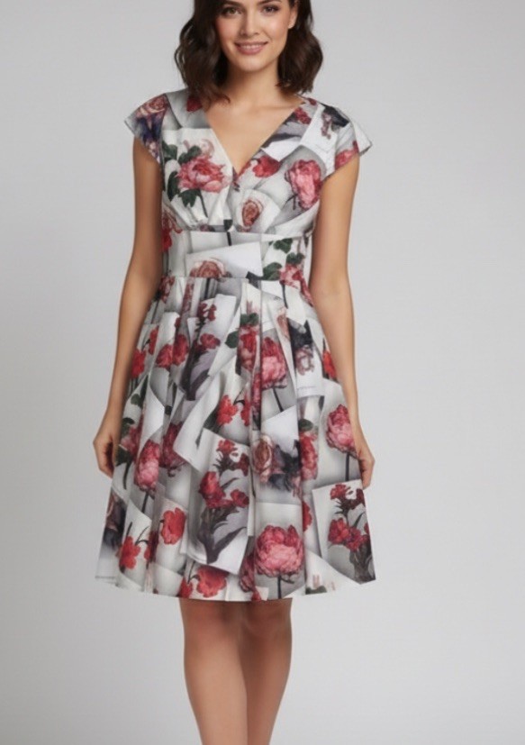 Ted Baker Bequii Rose Floral Postcard Print Vintage Skater Dress Size US 2 0