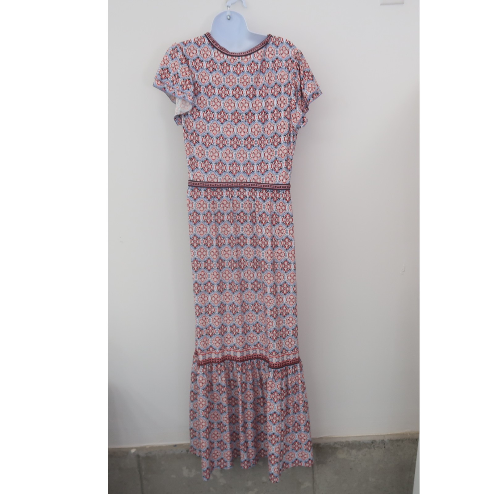 Max Studio Faux Wrap Midi Dress Size XL Boho Non Wrinkle Print Short Sleeve NWT