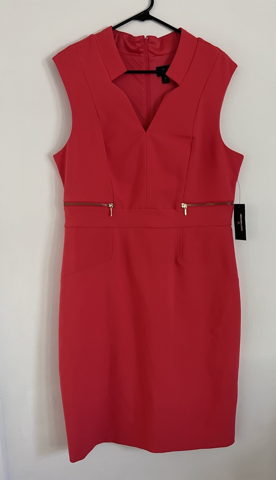 Worthington Womens Pink Solid Zip Accent Sleeveless Sheath Dress Size 16 NWT