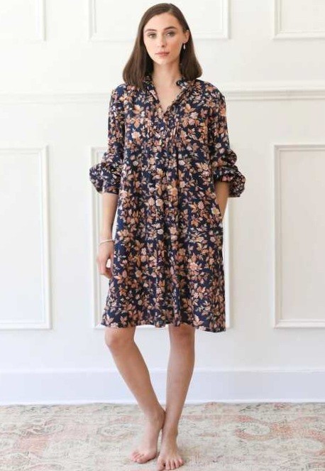 Mille Resort & Travel Bonnie Shirt Dress Size Medium Montmartre Navy Floral Boho