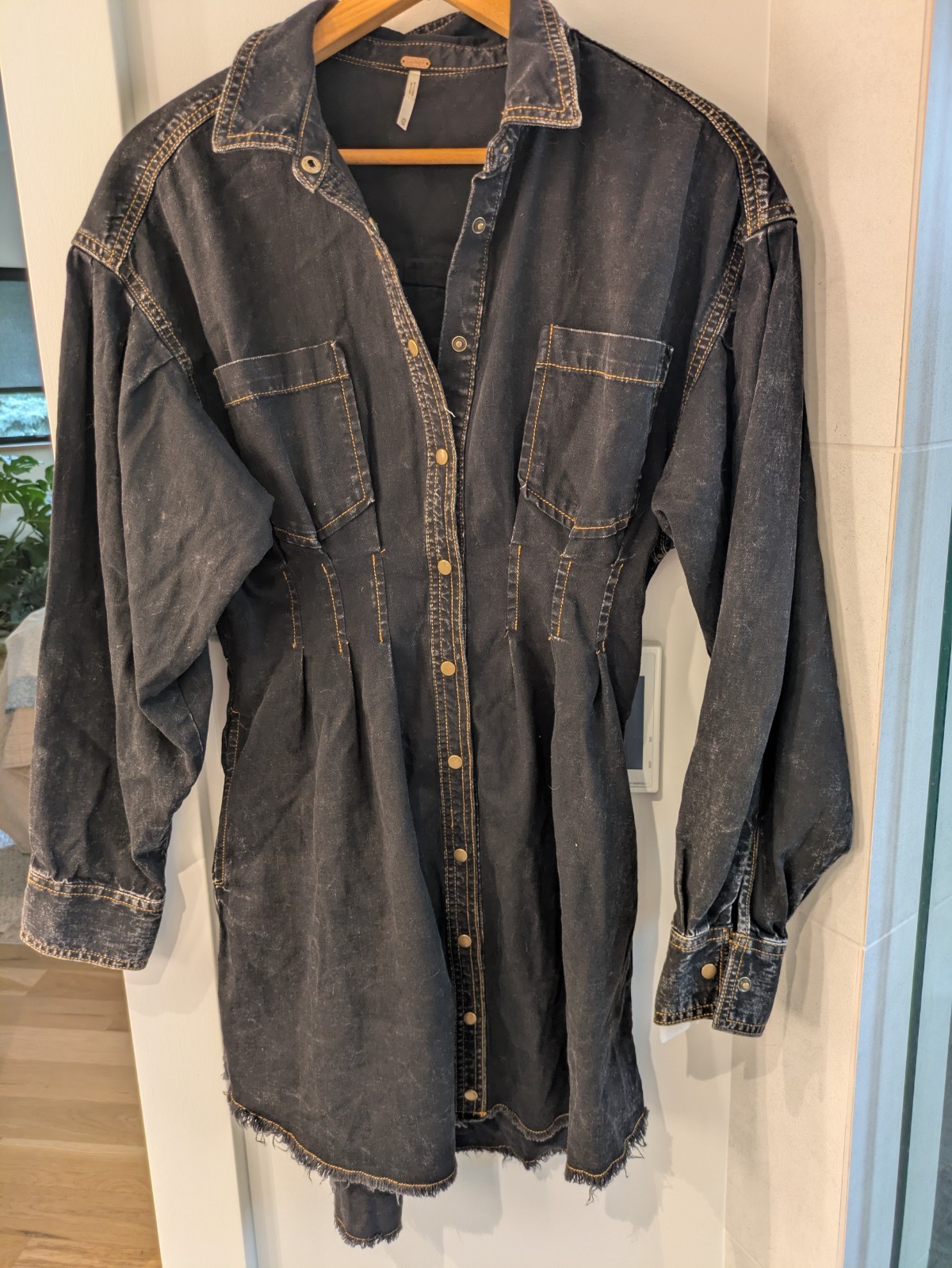 Free People Alpha Denim Mini Dress Black Denim Size XS D36