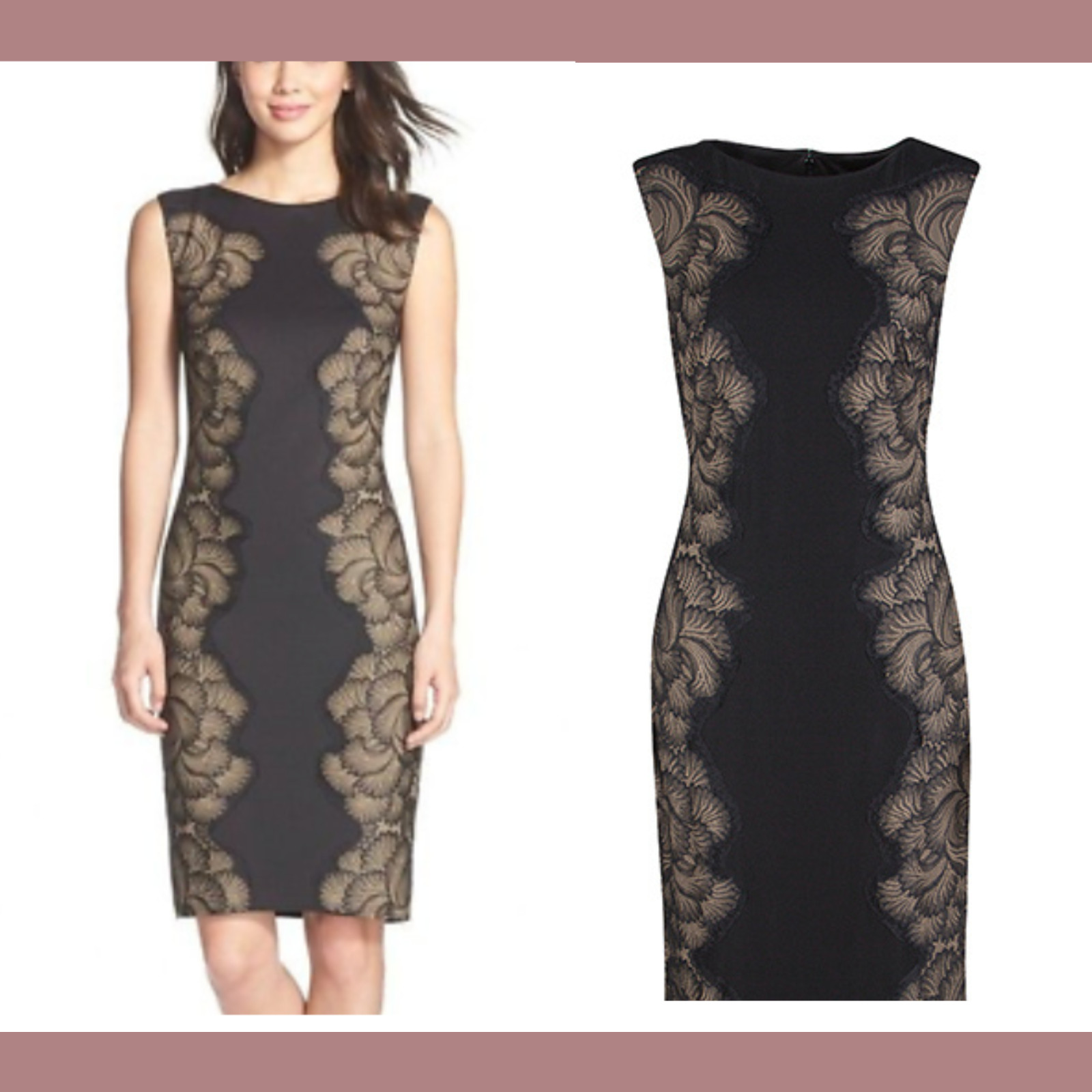 Tadashi Shoji [ XL ] Marlene Lace Applique Neoprene Sheath Dress in Black #G1108