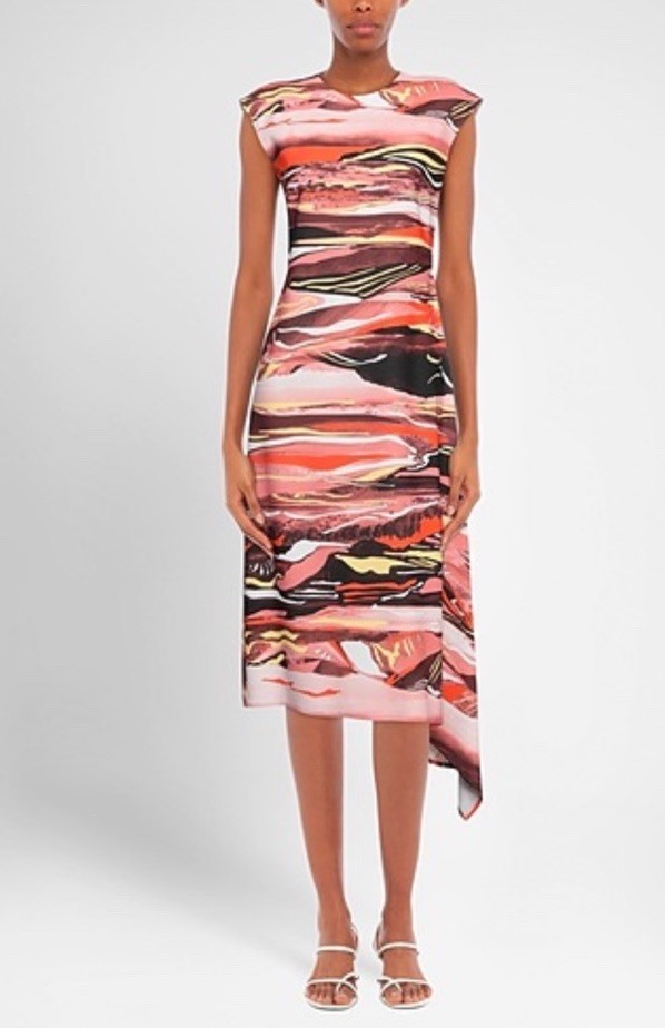 Cedric Charlier Assymetrical Midi Dress w/ abstract desert print US 10 $600+