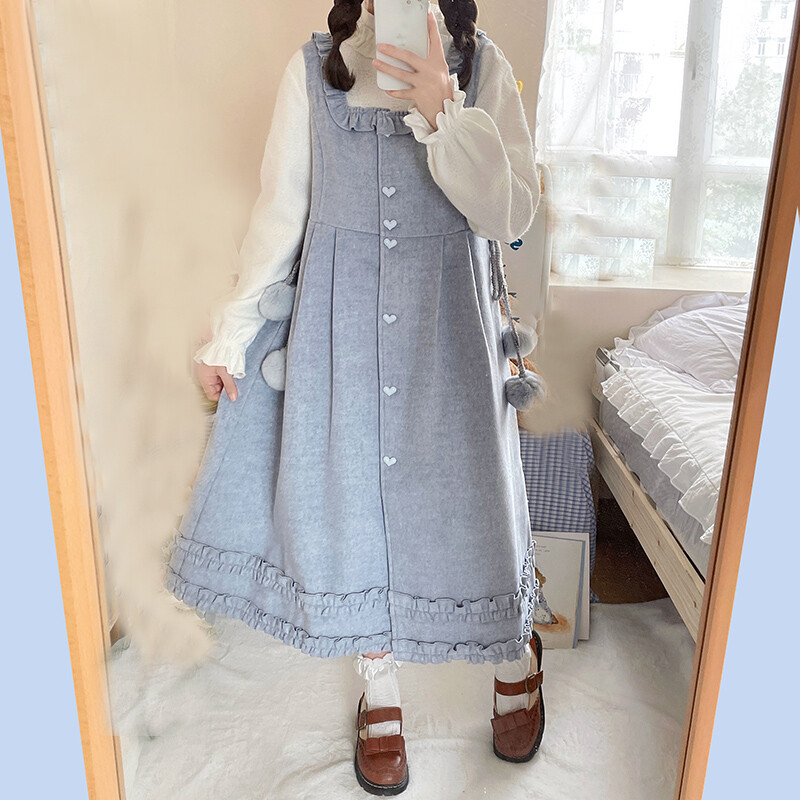 Autumn Winter Japanese Lolita Girls Slip Dress Suspender Dress Shirts Blouse New