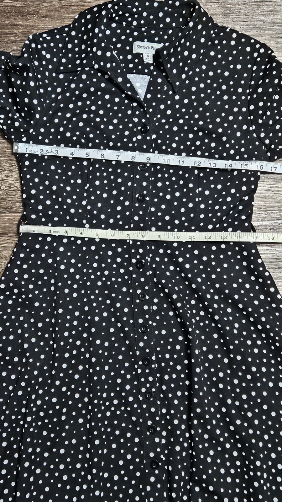 Shelby & Palmer Button Front Short Sleeve Polka-dot Belted Dress Size 6