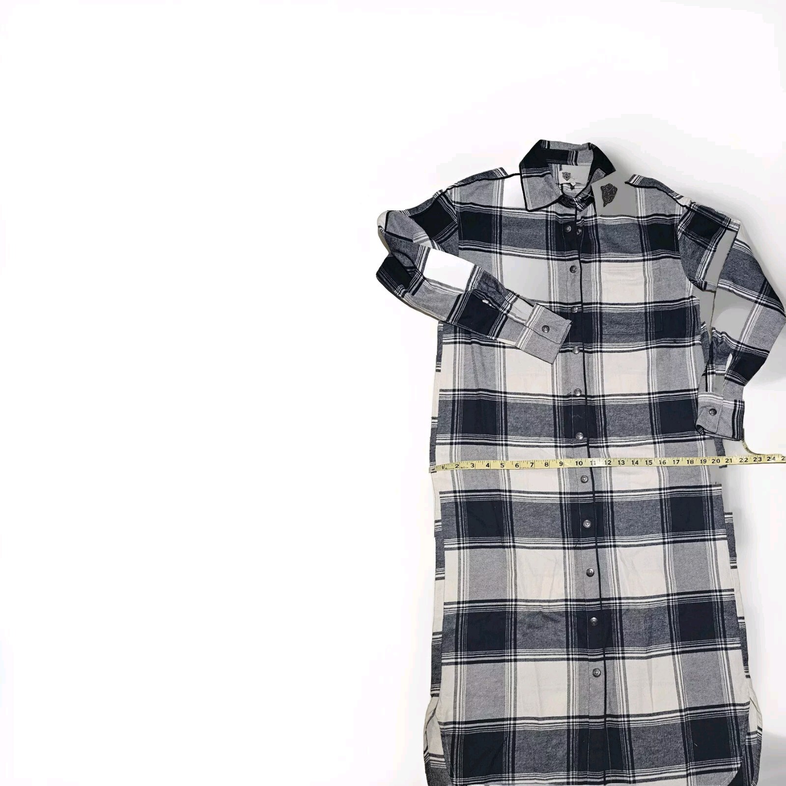 Lita by Ciara Revolve 100% Cotton Snap Button Down Plaid Black White $248 Sz XS