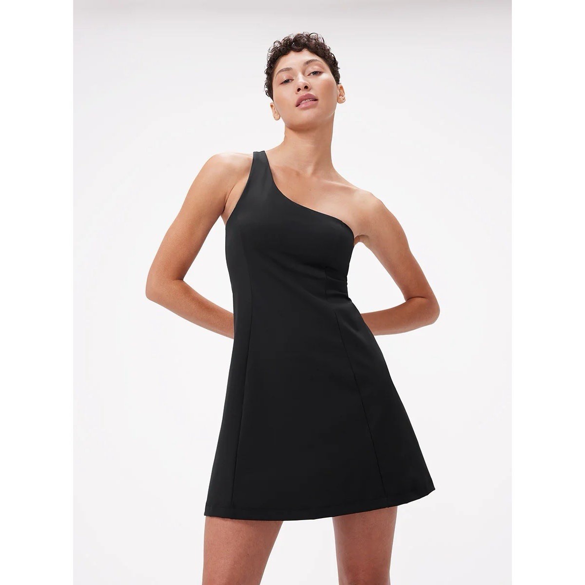 Outdoor Voices Womens One Shoulder Dress Black Activewear Size Small Athletic