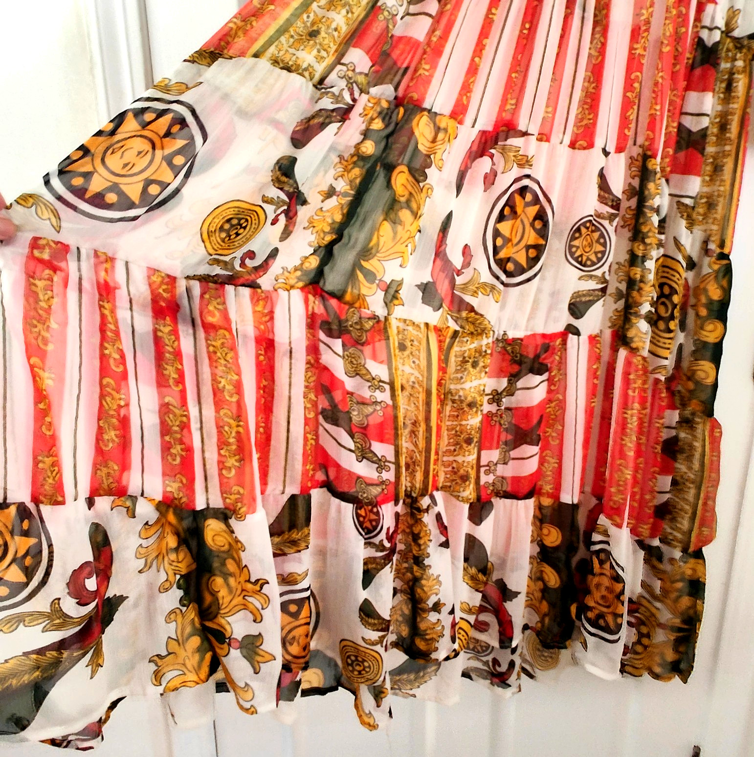 Antica Sartoria Red Gold Baroque Design Maxi Dress Boho Ethereal Party Wedding