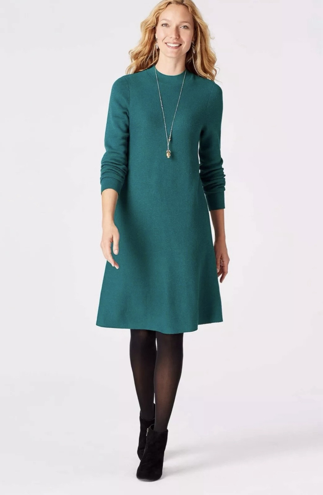 J Jill Sweater Dress Womens Large Ocean Heather A-Line Mock Neck Long Sleeve New