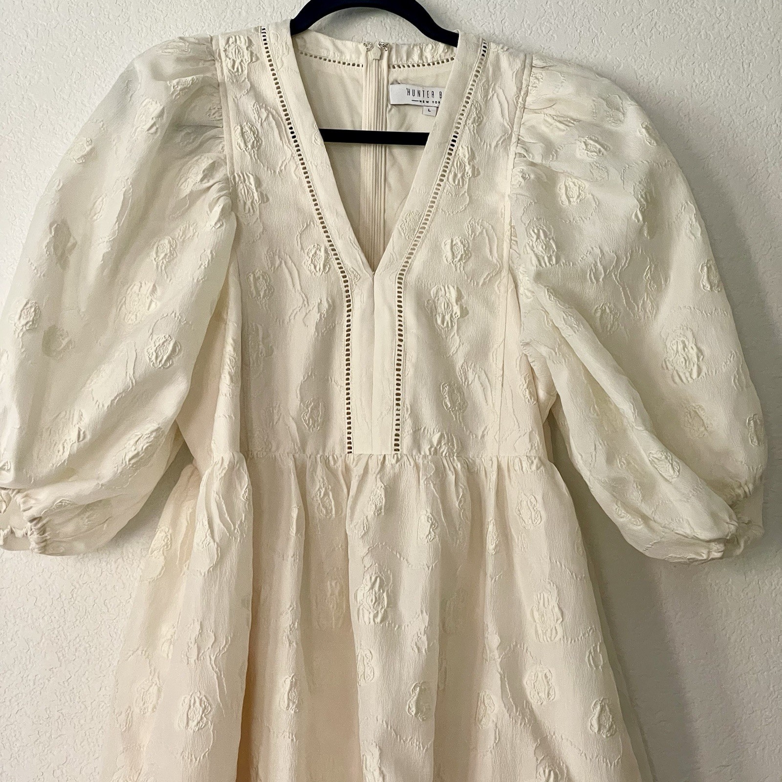 Hunter Bell Gaille Dress Jacquard Flowers Ivory Bridal Preppy Peasant Luxury L