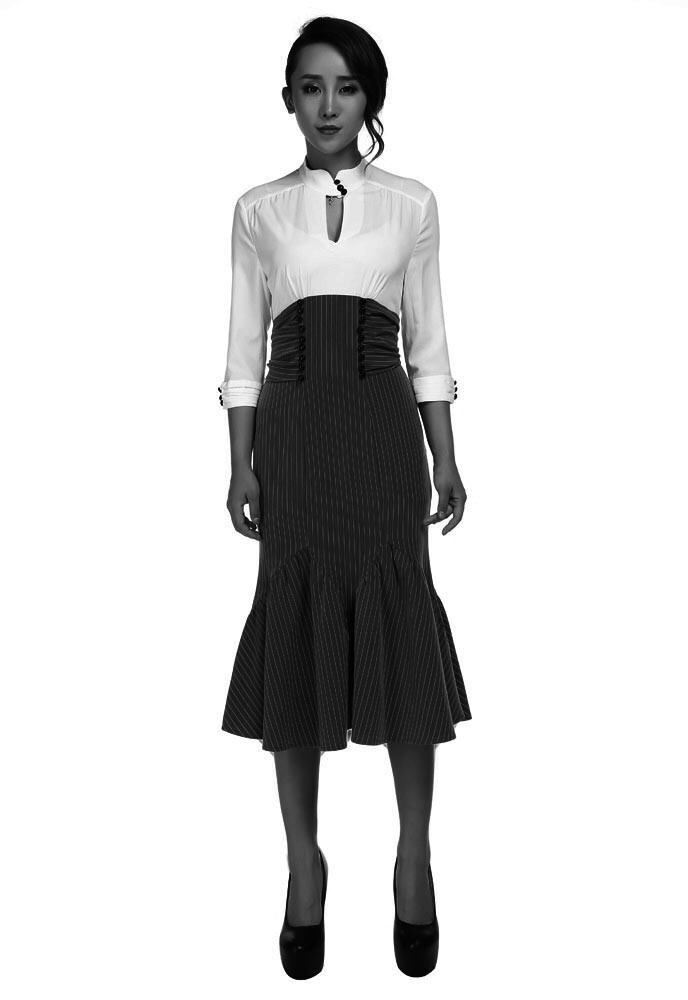 NWT Black White Pinstripe Pin Up Dress Vintage Inspired 1940s 1950s Retro