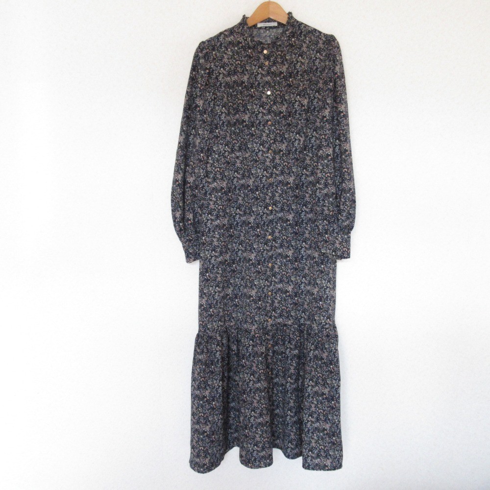 OPAQUE.CLIP floral print long-sleeved shirt dress, size M, navy Women USED