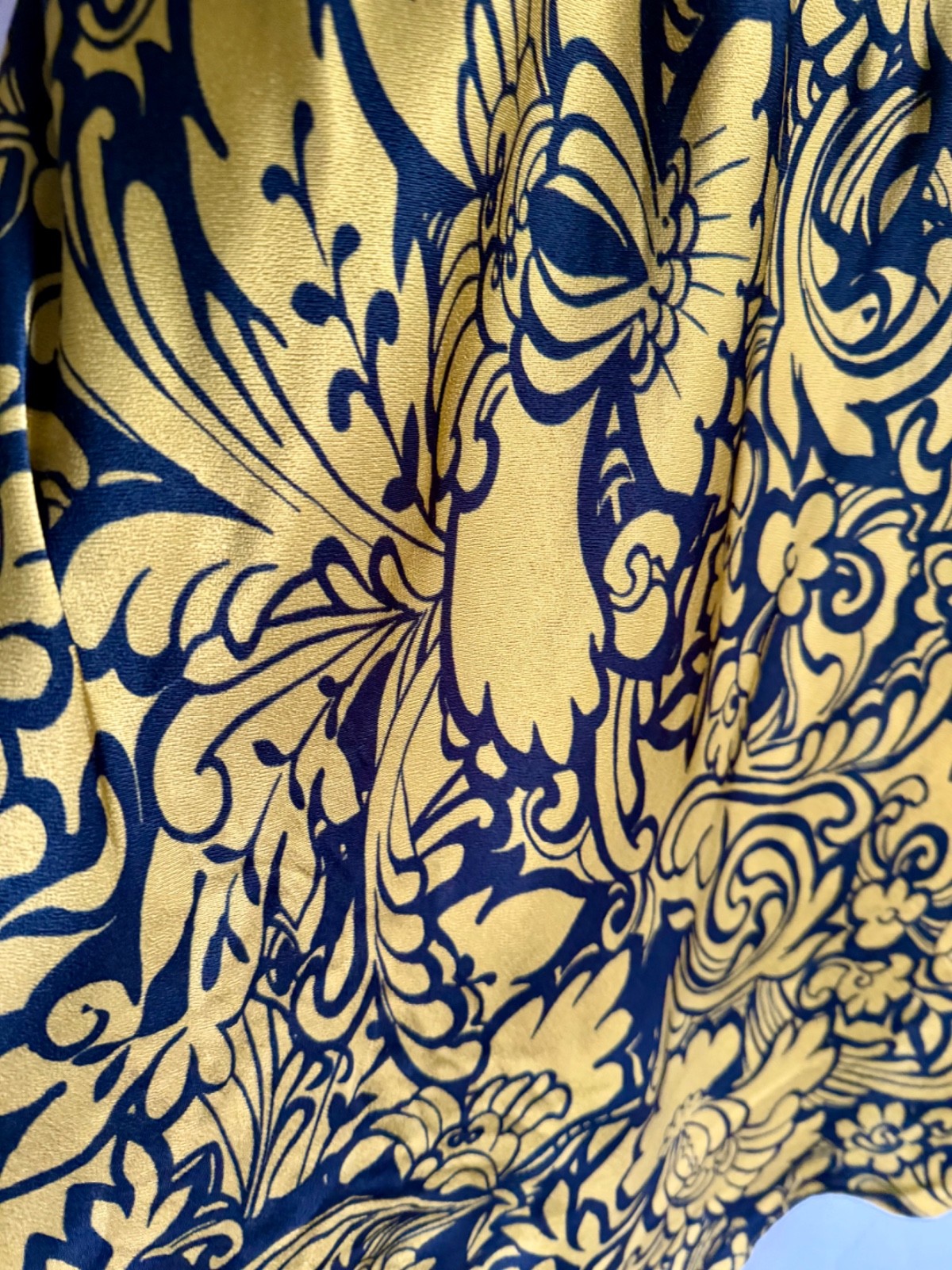 GHOST LONDON YELLOW & BLACK FLORAL PRINT LONG SLEEVES MIDI DRESS SIZE: LARGE