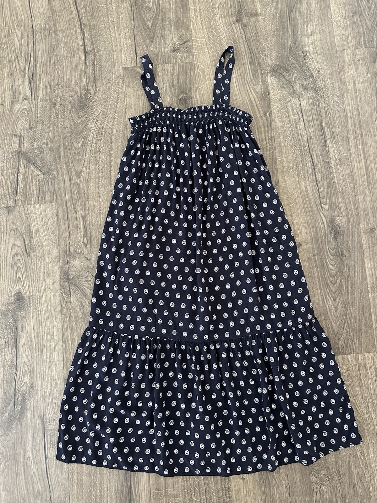LOFT Petite MP Black/White Paisley Square Neck Smocked Sleeveless Midi Dress