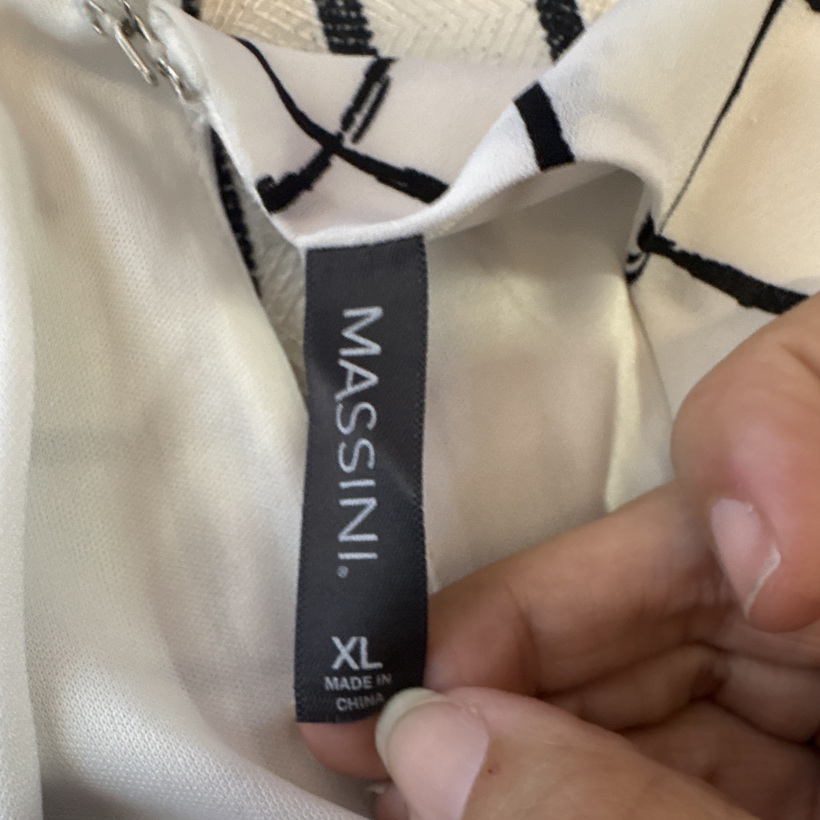 MASSINI XL White/Black Check Shift Dress Sleeveless Round Neck Lined Knee