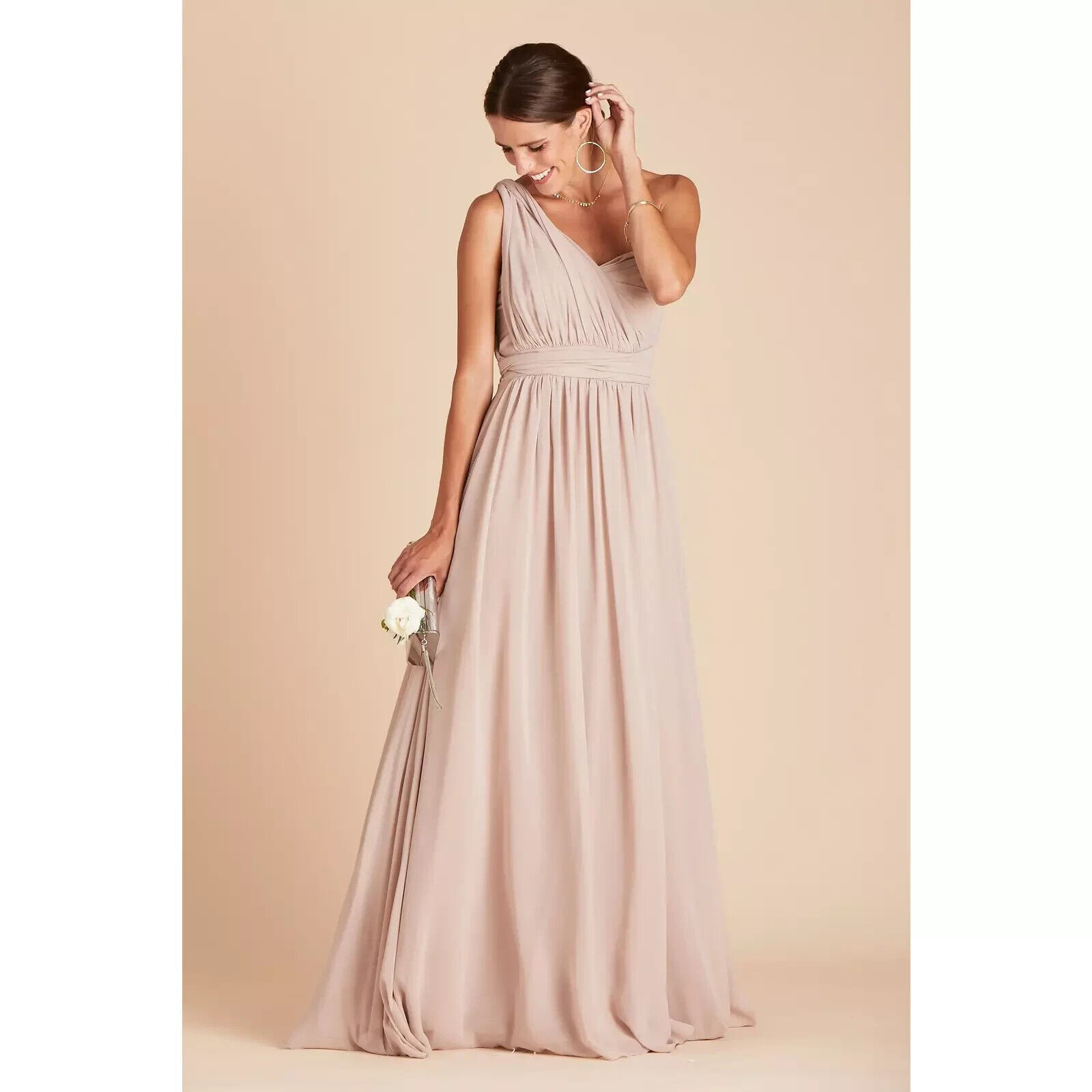 Birdy Grey Size Large Multi Style Strapless Tie Waist Gown Dusty Pink Blush