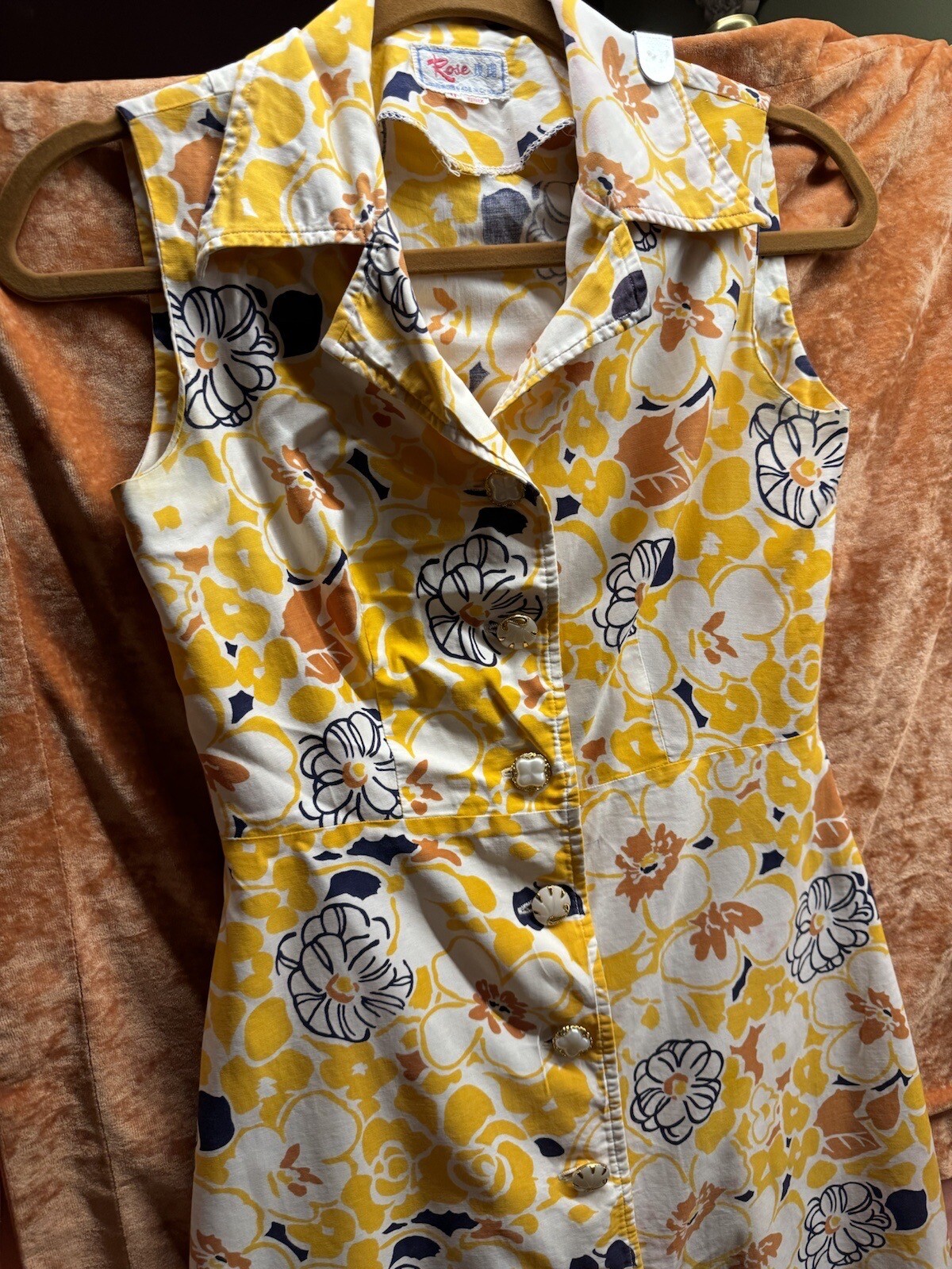 vintage 60’s style slim shirtdress yellow multi floral Size 9 mad men