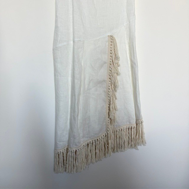 NWT Zara ZW Collection White 100% Linen Fringe Midi Dress Asymmetrical | Size XS