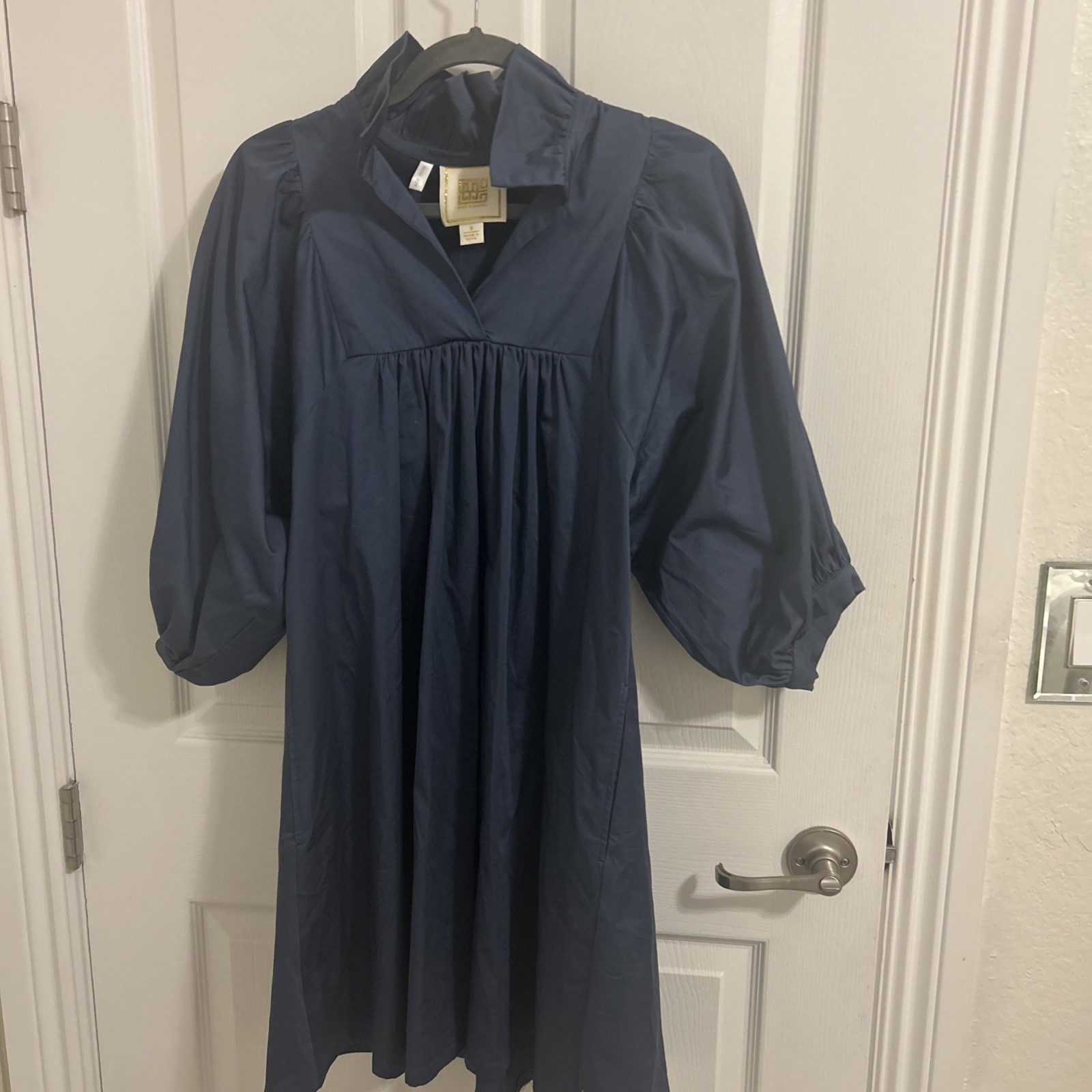 Emily McCarthy Stella Dress Delft Blue Puff Sleeve Womens S Invite Joy