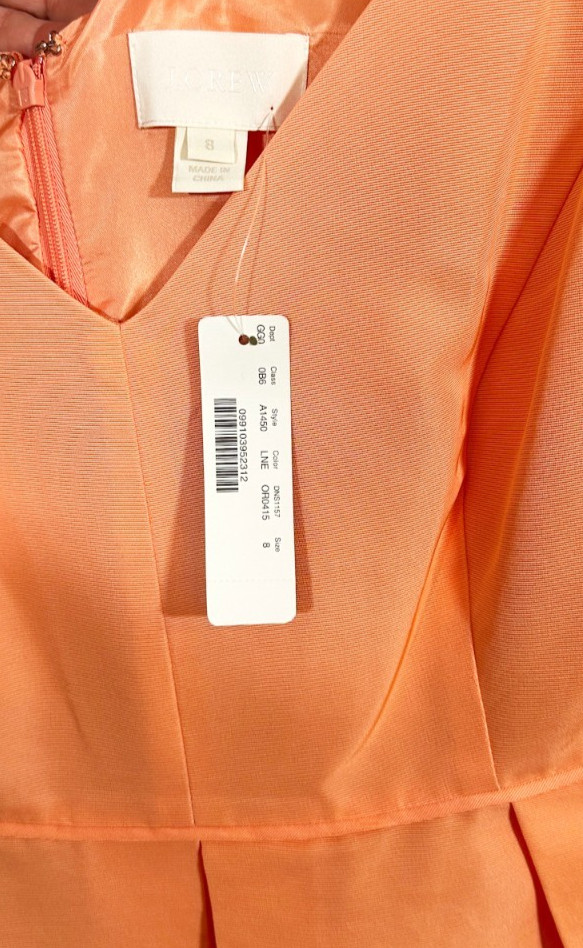 NWT JCREW Faille Sleeveless KAMI Bridesmaid Dress Size 8 Tangerine Fit & Flare