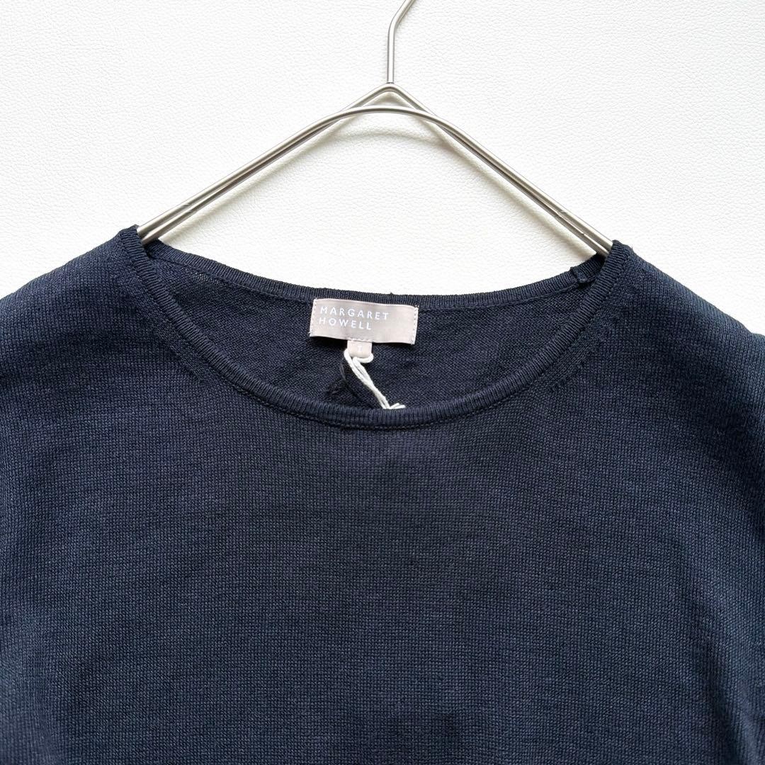Tag Attached Margaret Howell Linen Cotton Navy Knit Docking Dress Short Sleeve