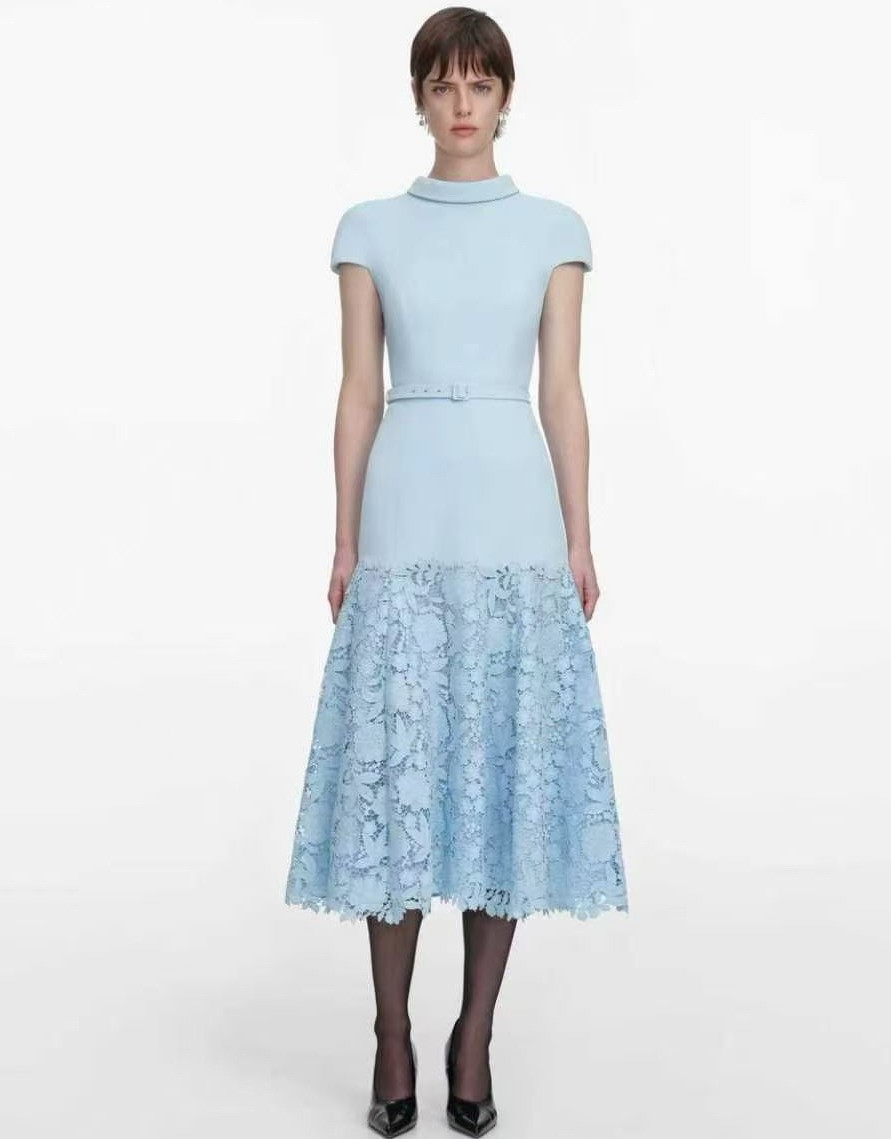 Self-Portrait blue Lace Spliced girdle Long Dress Women’s Dresses