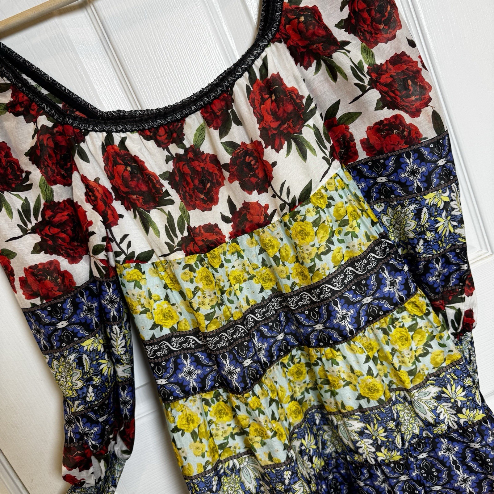 Alice + Olivia Rowan French Quarter Multi Patchwork Floral Silk Blend Dress S