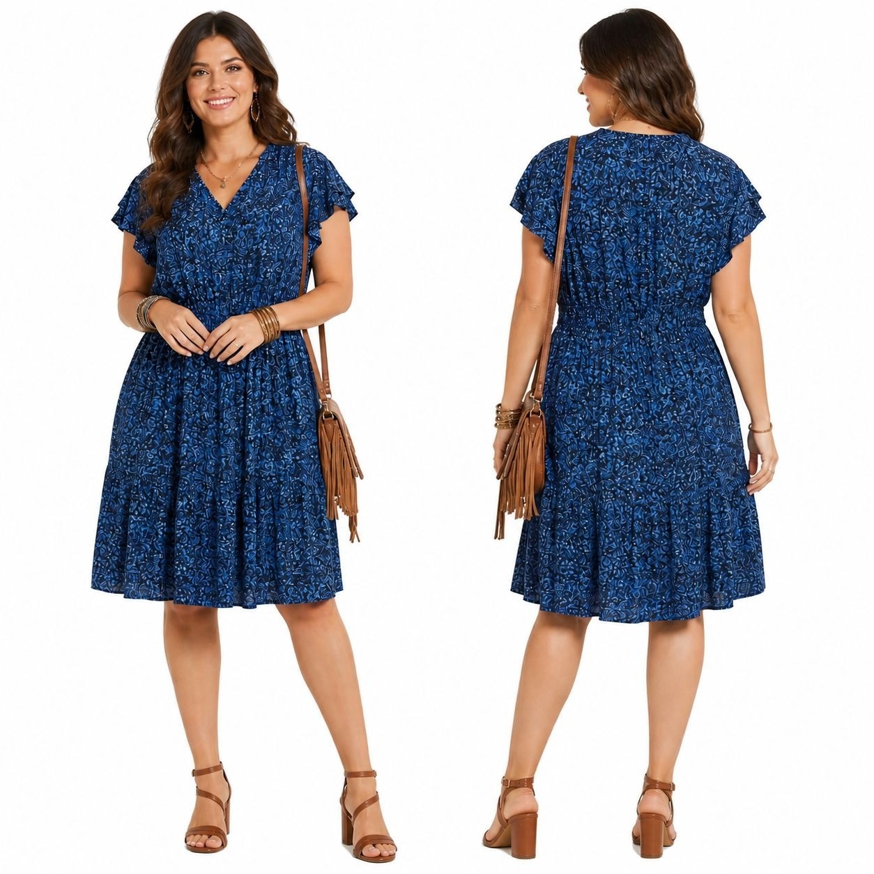 Terra &Sky Paisley Tiered Flutter Sleeve Dress Boho Romantic Cottagecore Plus 3X