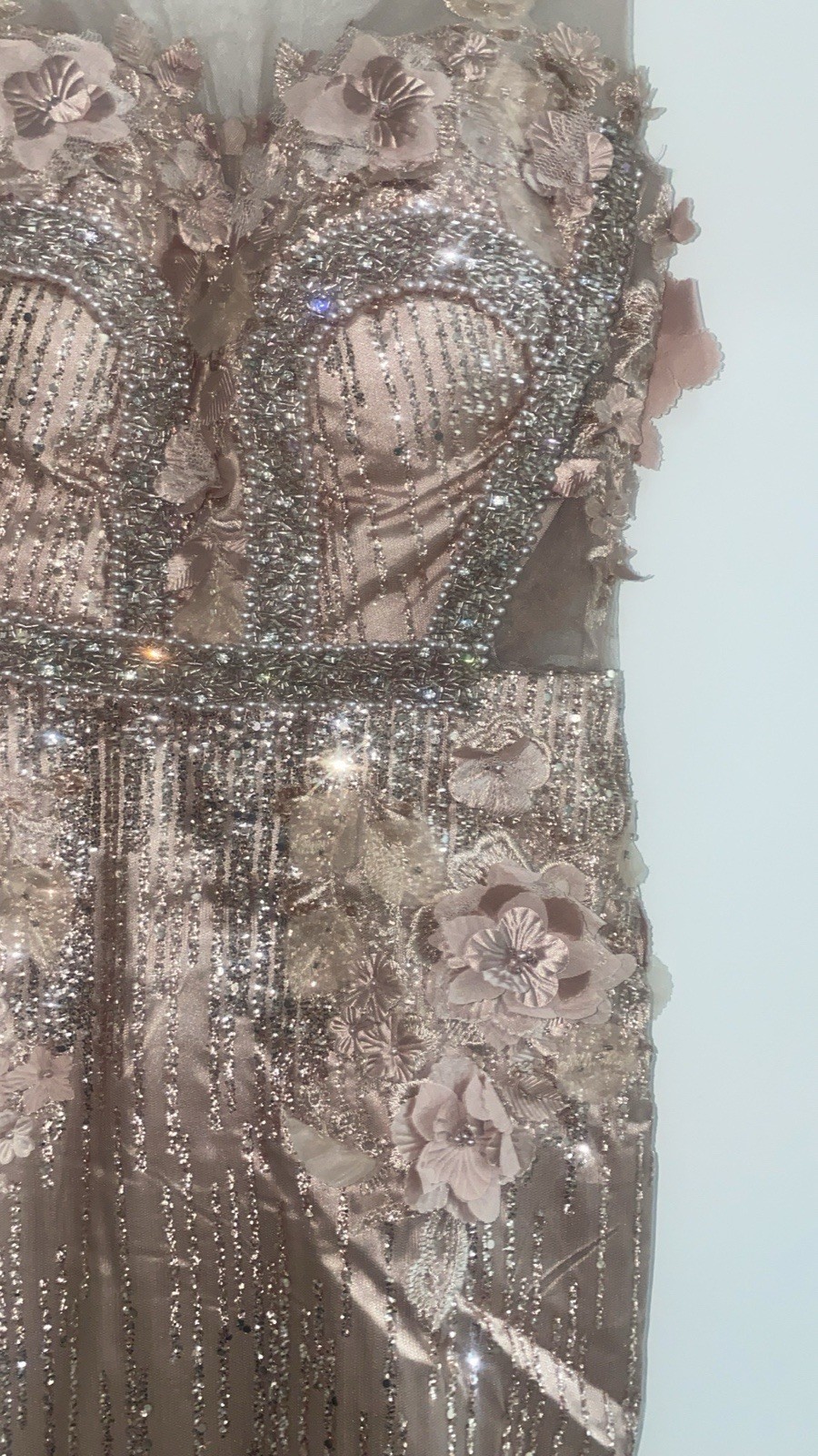 QUIZ Pink Beaded Sequin Glitter V-Neck Sleeveless Long Gown Zip Size 4-6