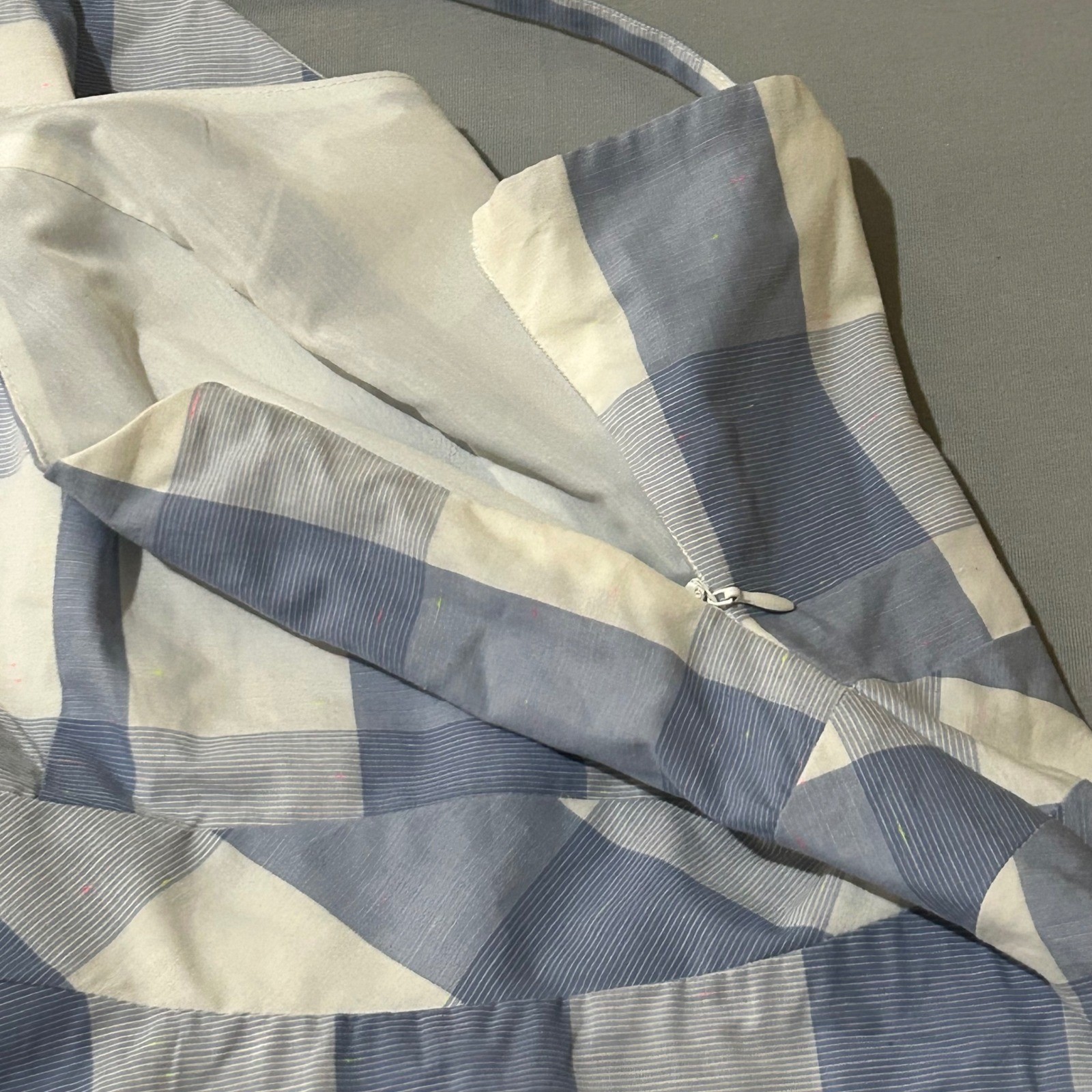 Copper Key Blue White Gingham Plaid with specks of pink and green Dress size M