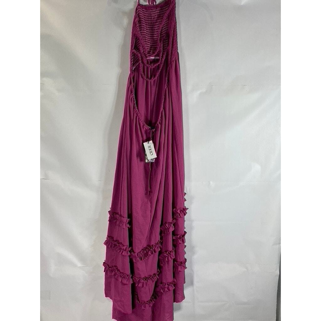 CIDER Women’s Violet Solid Shirred Smocked Bodice Halter Maxi Dress SZ M(US6)
