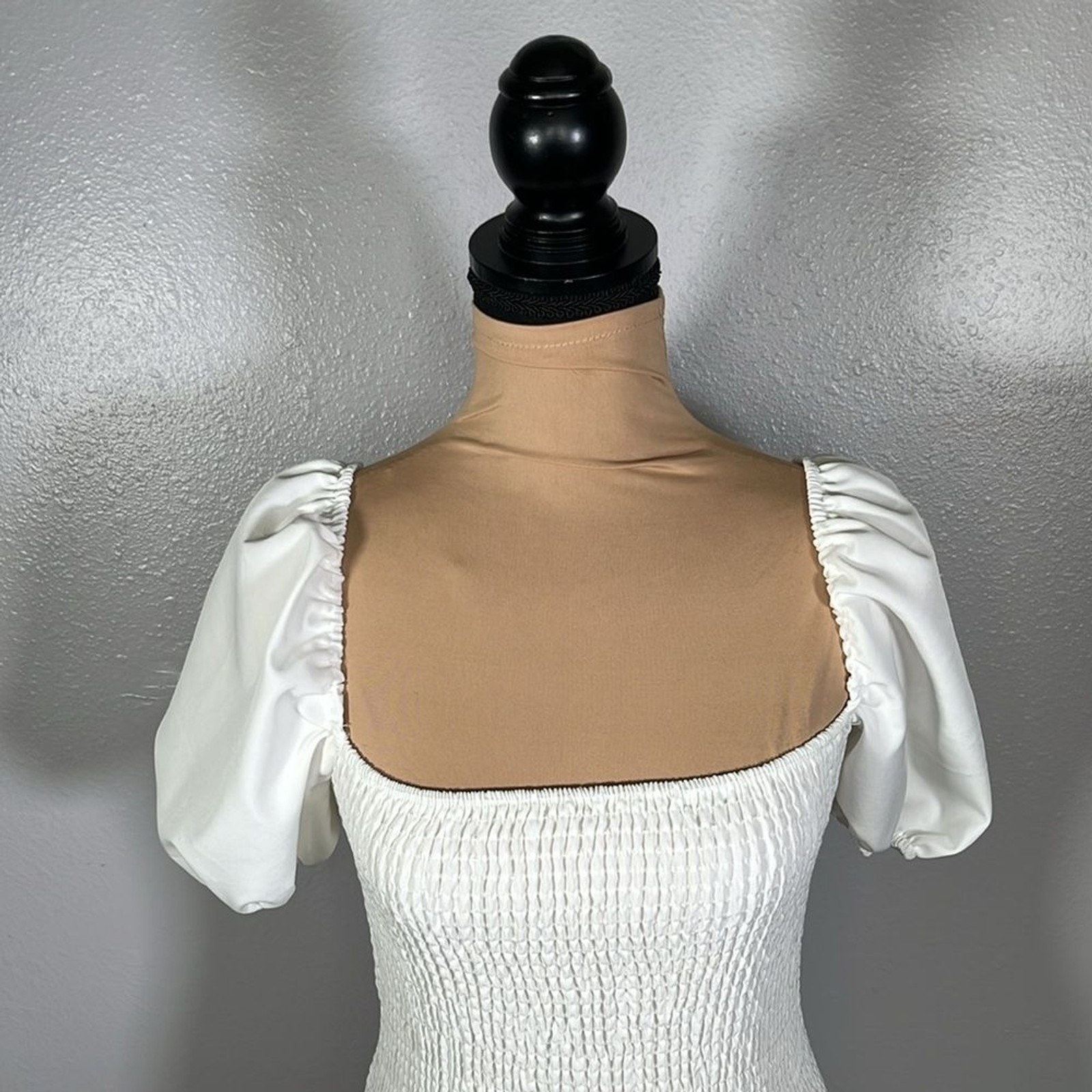 Romantic White Smocked Puff Sleeve Mini Dress Bridal Euro Summer Cottagecore – 6