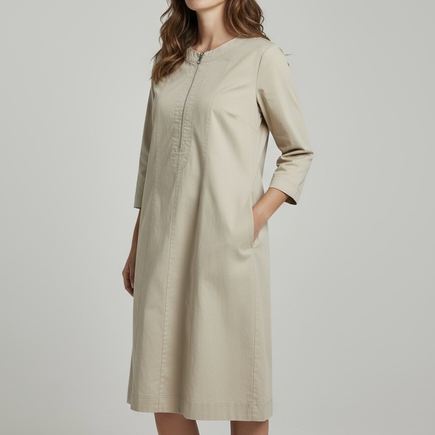Bitte Kai Rand Utility Style Midi Dress Khaki Womens Sz XL Office Casual Modest