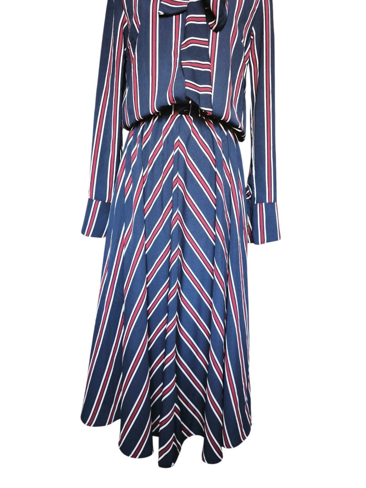 SOUVENIR Women’s Multicolor Striped Bow Neck Elegant Long Dress