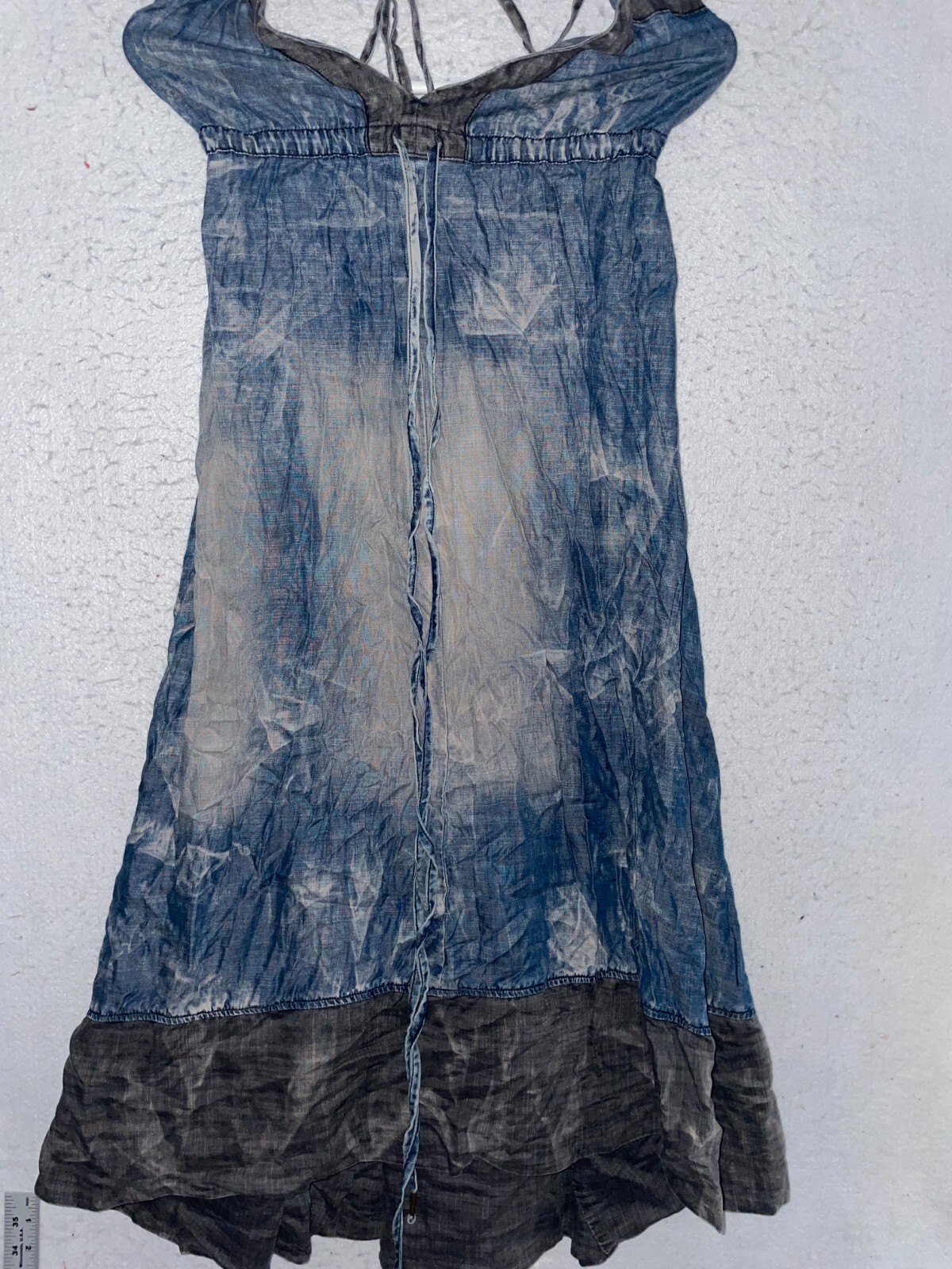 True Religion Maxi Dress Womens S Sleeveless open back halter Blue Denim Tie Dye