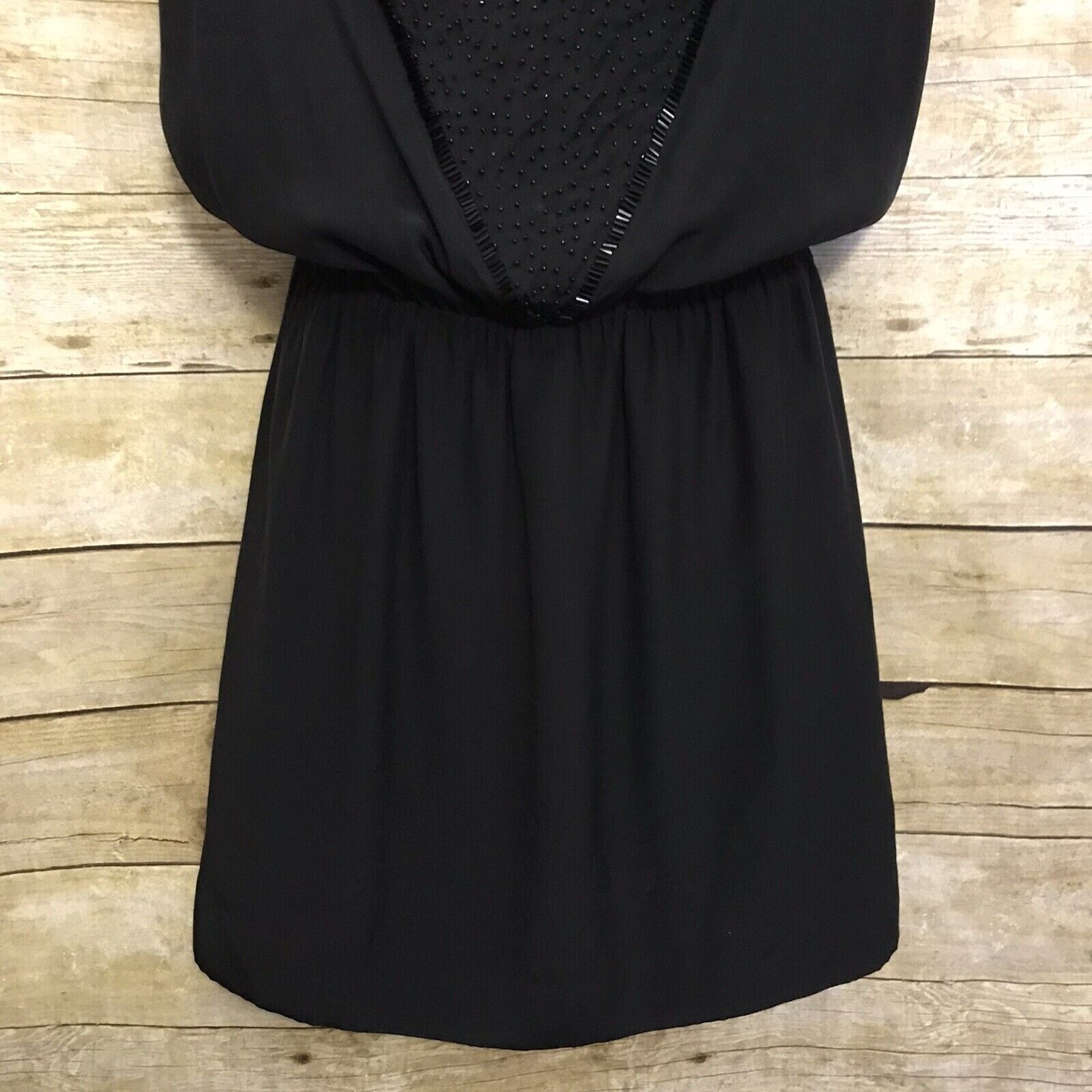 Banana Republic Monogram Collection Size 2 Black Dress Beaded Draped Neck NWT