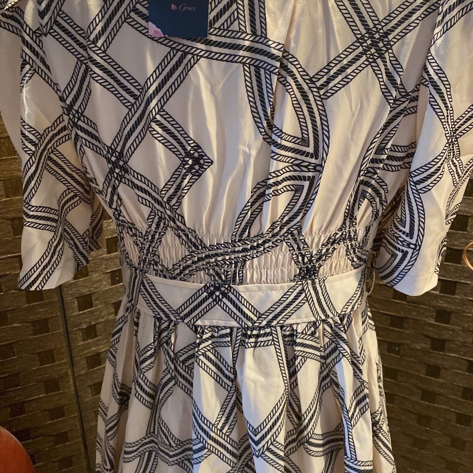 Black & White Geometric Maxi Dress with Belt Fits Small to Medium