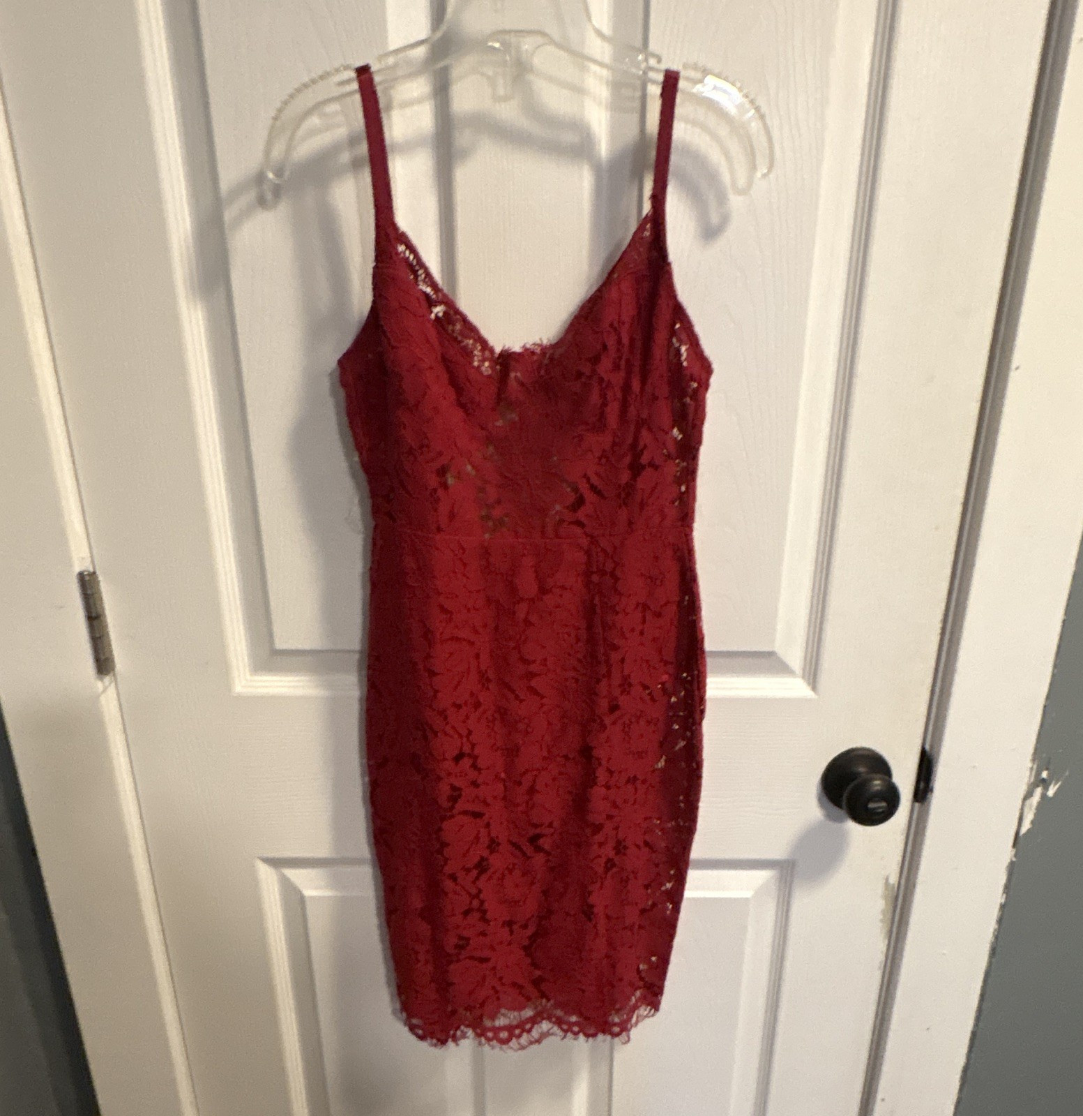 Fashion Nova Red Floral Lace V-Neck Strappy Bodycon Party Short Dress XS