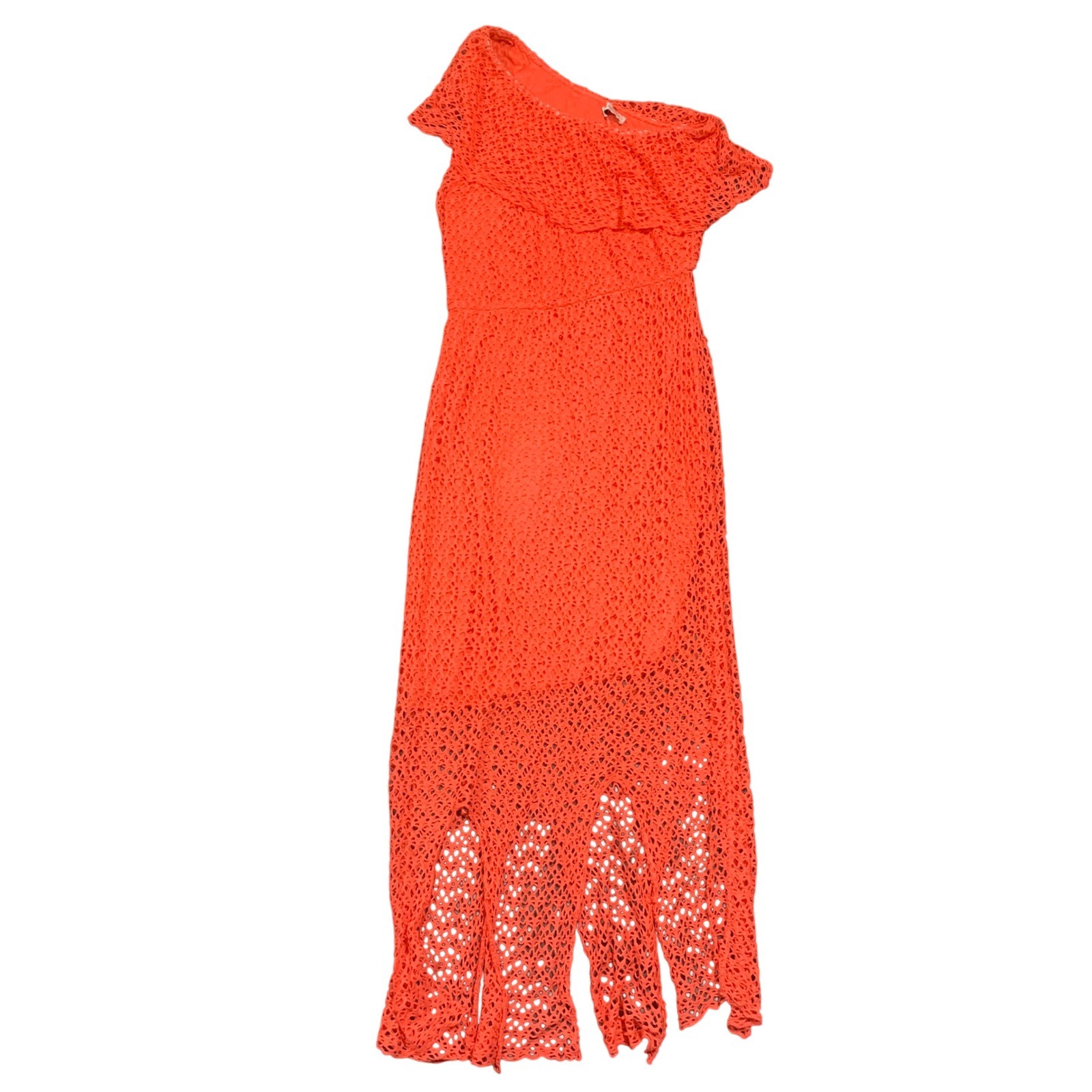 Summer Party Dress Orange Crochet One Shoulder Fringe Resort Women’s Size Small