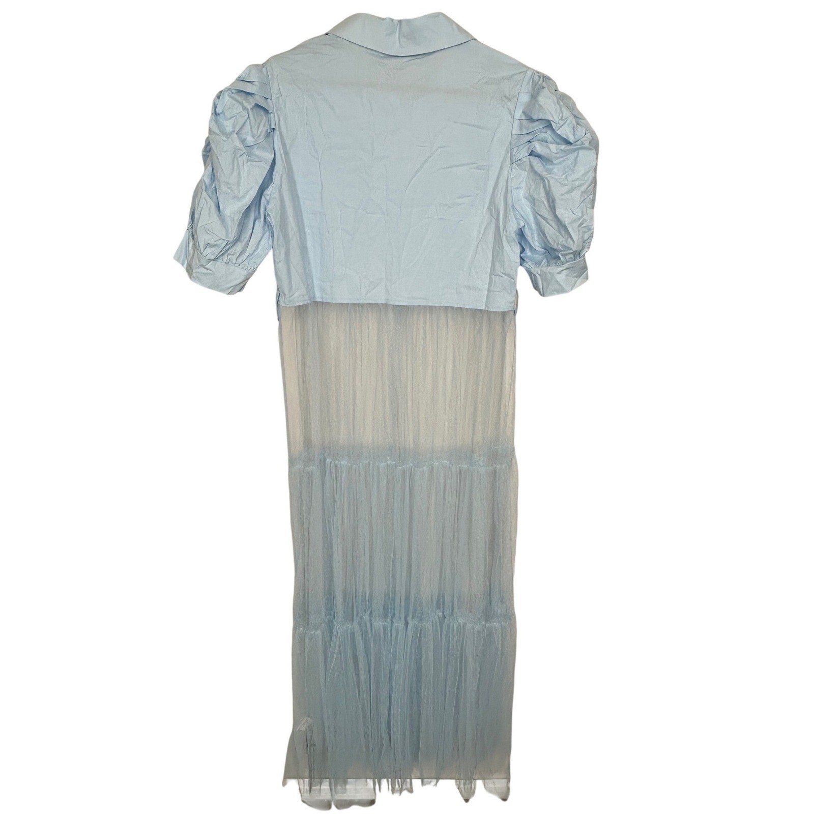 Unique Dress Button Up Top Open Layered Mesh Bottom Women’s Size XL NWT Lt Blue