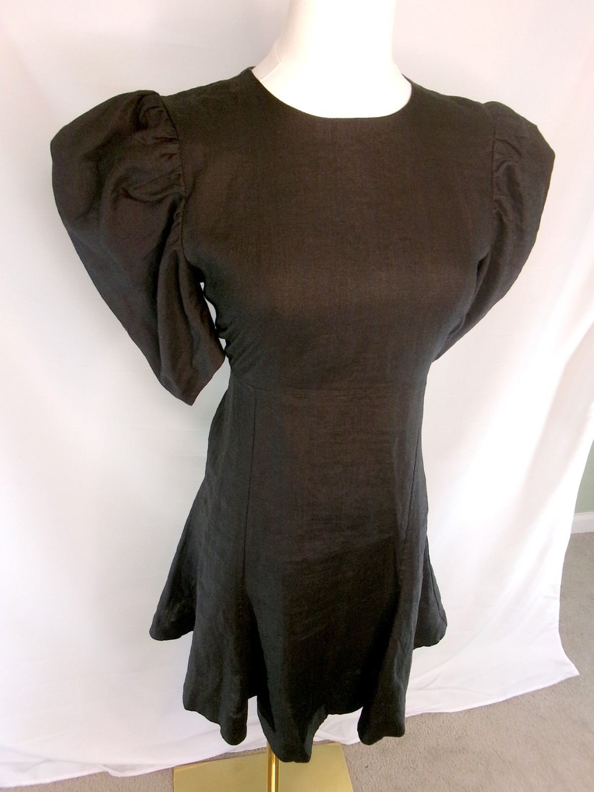 Olivaceous Black Linen Blend Puff Sleeve Mini Dress Small Cottagecore Romantic