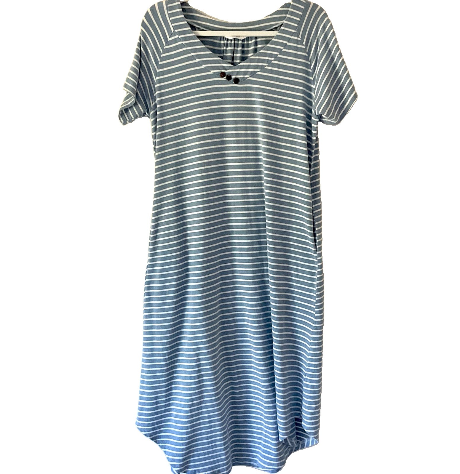 Women’s Summer Sun Dress Blue & White Striped Midi Nautical Coastal Size M