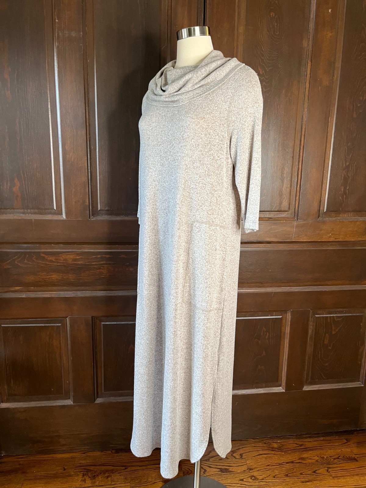 Soft Surroundings Cowl Neck Long Knit Dress NWOT Women’s Size PM Beige Heather