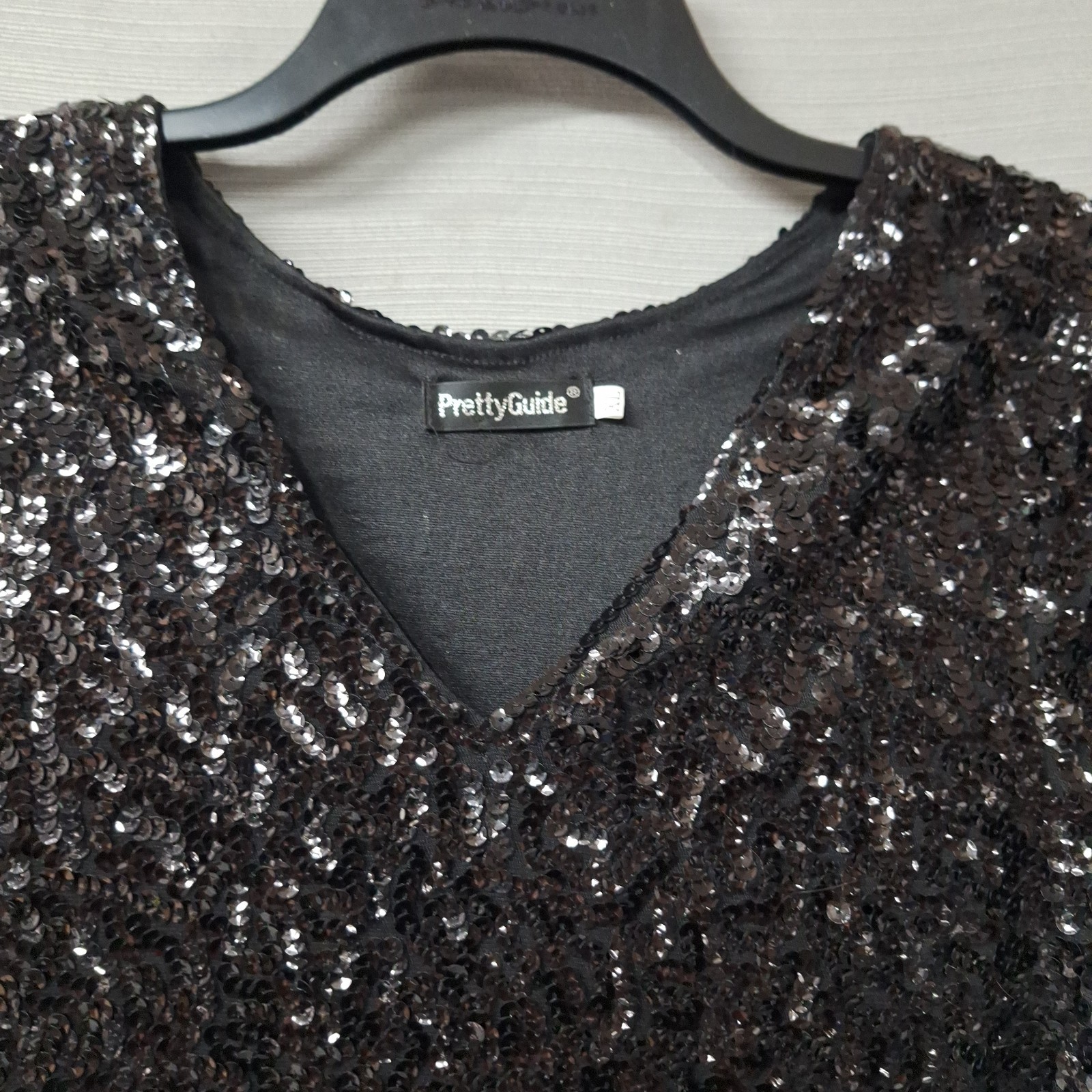 Pretty Guide Short Sequin Dress Black Short Sleeve Stretch Party Cocktail Sz XL